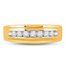Load image into Gallery viewer, The Majestic Brilliance 14kt Yellow Gold Men&#39;s Round Diamond Wedding Single Row Band Ring - Front View