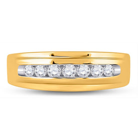 The Majestic Brilliance 14kt Yellow Gold Men's Round Diamond Wedding Single Row Band Ring - Splendid Jewellery