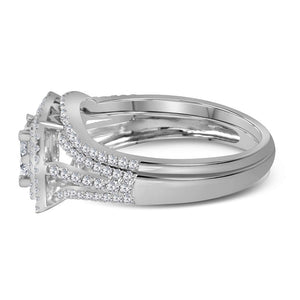 The Majestic Love Story | 14kt White Gold Princess Diamond Bridal Wedding Ring Band Set 1 Cttw | Splendid Jewellery - Splendid Jewellery