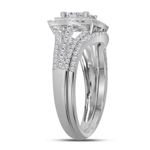 The Majestic Love Story | 14kt White Gold Princess Diamond Bridal Wedding Ring Band Set 1 Cttw | Splendid Jewellery - Splendid Jewellery