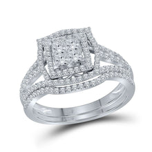 Load image into Gallery viewer, The Majestic Love Story | 14kt White Gold Princess Diamond Bridal Wedding Ring Band Set 1 Cttw | Splendid Jewellery - Splendid Jewellery