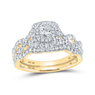 The Majestic Princess Diamond Halo Bridal Wedding Ring Band Set - Splendid Jewellery