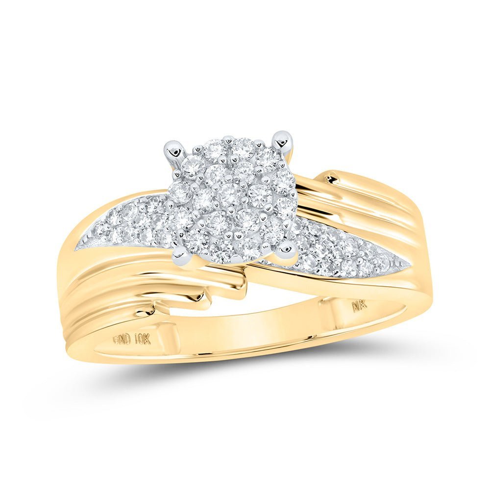 The Mesmerizing Brilliance 10kt Yellow Gold Round Diamond Cluster Bridal Wedding Engagement Ring 3/8 Cttw - Splendid Jewellery