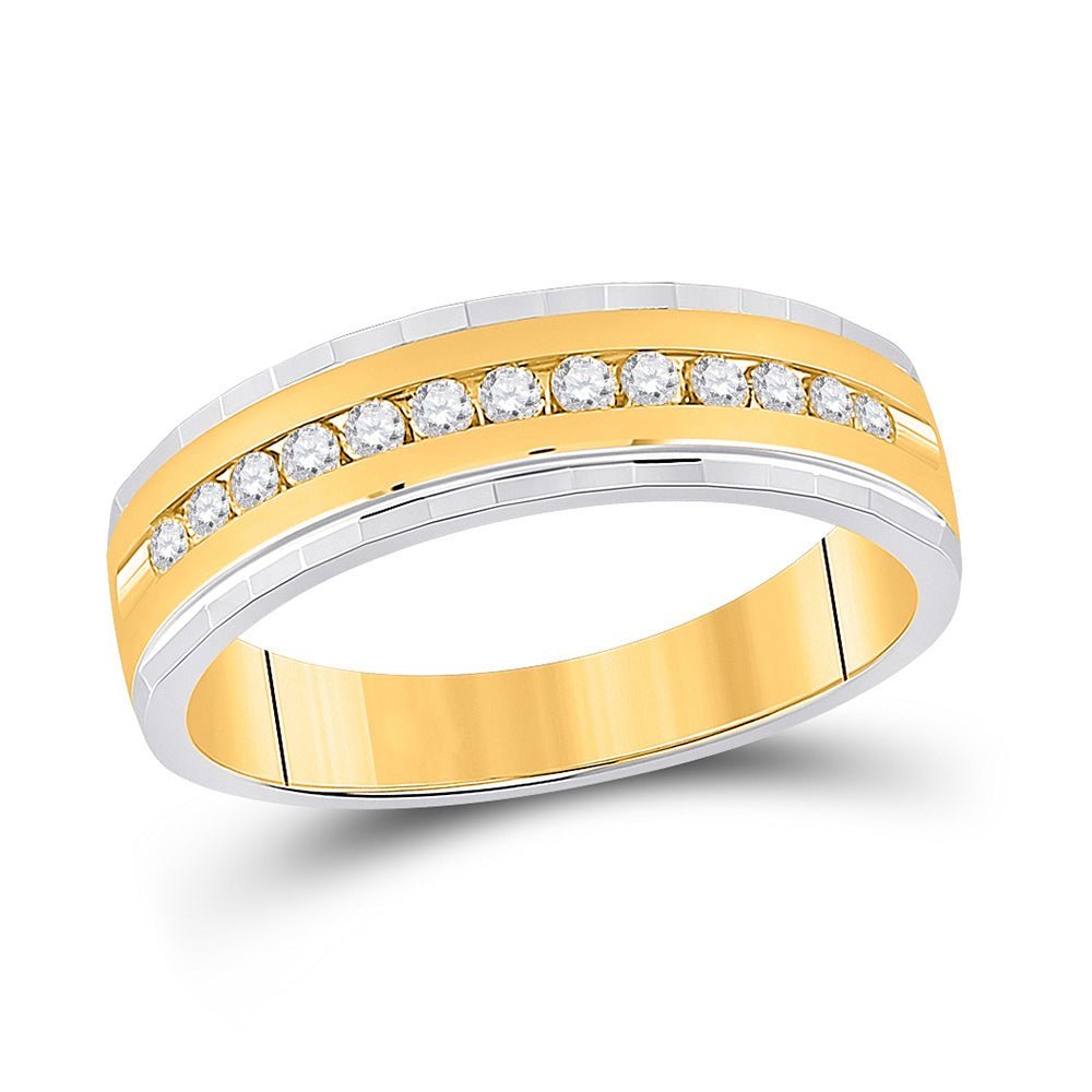 The Radiant Harmony 10kt Two - tone Gold Mens Round Diamond Wedding Single Row Band Ring 1/3 Cttw - Splendid Jewellery