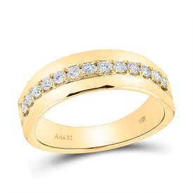 The Radiant Harmony 14kt Yellow Gold Men's Round Diamond Wedding Single Row Band Ring 1/2 Cttw - Top View