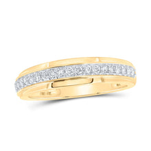 Load image into Gallery viewer, The Radiant Love 10kt Yellow Gold His Hers Diamond Cluster Wedding Set Side view from the 10Kt Yellow Gold His Hers Round Diamond Cluster Matching Wedding Set 1 Cttwpin213534 collection by Splendid Jewellery