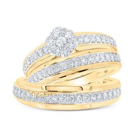 The Radiant Love 10kt Yellow Gold His Hers Diamond Cluster Wedding Set - Splendid Jewellery