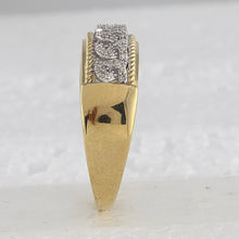 Load image into Gallery viewer, The Radiant Love 10kt Yellow Gold His Hers Round Diamond Cluster Matching Wedding Set 5/8 Cttw Side 2 view from the 10Kt Yellow Gold His Hers Round Diamond Cluster Matching Wedding Set 5 8 Cttwpin284283 collection by Splendid Jewellery