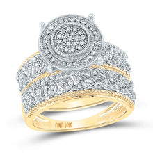 Load image into Gallery viewer, The Radiant Love 10kt Yellow Gold His Hers Round Diamond Cluster Matching Wedding Set 5/8 Cttw Top view from the 10Kt Yellow Gold His Hers Round Diamond Cluster Matching Wedding Set 5 8 Cttwpin284283 collection by Splendid Jewellery