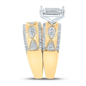 The Radiant Love 10kt Yellow Gold His Hers Round Diamond Square Matching Wedding Set 3/4 Cttw - Splendid Jewellery