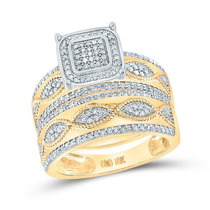 The Radiant Love 10kt Yellow Gold His Hers Round Diamond Square Matching Wedding Set 3/4 Cttw - Splendid Jewellery