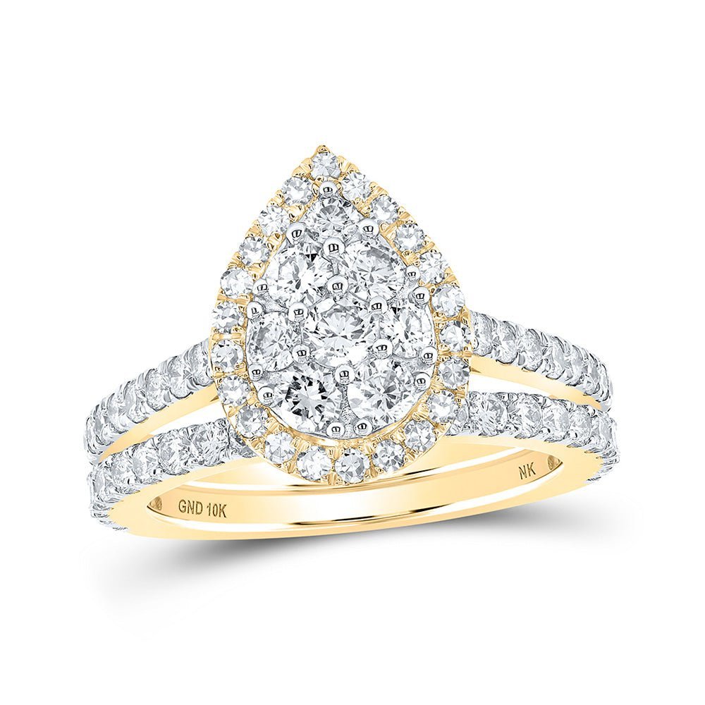 The Radiant Teardrop Diamond Bridal Wedding Ring Set in 10kt Yellow Gold - Splendid Jewellery
