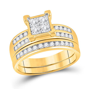 The Regal Love 10kt Yellow Gold His Hers Princess Diamond Cluster Wedding Set - Splendid Jewellery