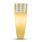 The Regal Love 10kt Yellow Gold His Hers Princess Diamond Cluster Wedding Set Side view from the 10Kt Yellow Gold His Hers Princess Diamond Cluster Matching Wedding Set 1 5 8 Cttwpin250083 collection by Splendid Jewellery