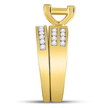 Load image into Gallery viewer, The Regal Love 10kt Yellow Gold His Hers Princess Diamond Cluster Wedding Set Top view from the 10Kt Yellow Gold His Hers Princess Diamond Cluster Matching Wedding Set 1 5 8 Cttwpin250083 collection by Splendid Jewellery