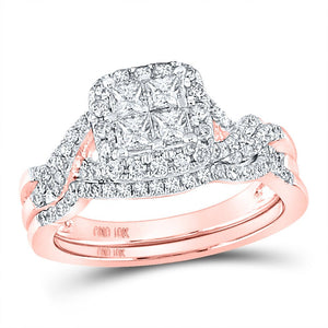 The Regal Rose Diamond Square Bridal Wedding Ring Set - Splendid Jewellery