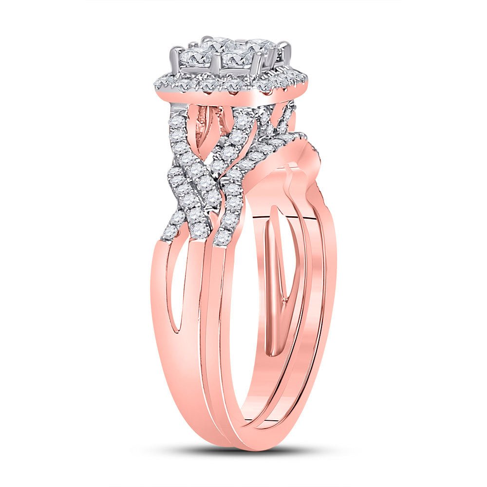 The Regal Rose Diamond Square Bridal Wedding Ring Set - Splendid Jewellery