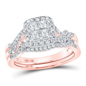 The Regal Rose Diamond Square Bridal Wedding Ring Set - Splendid Jewellery