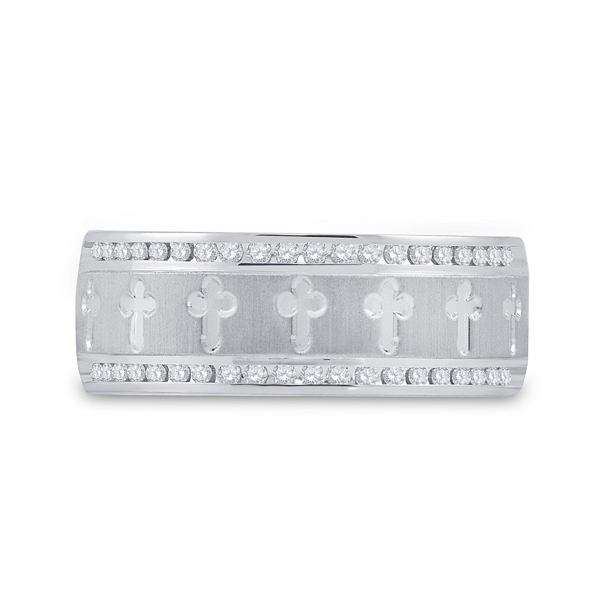 The Regal Unity Ring: 14kt White Gold Mens Round Diamond Wedding Cross Band Ring 1/4 Cttw - Splendid Jewellery