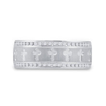 Load image into Gallery viewer, The Regal Unity Ring: 14kt White Gold Mens Round Diamond Wedding Cross Band Ring 1/4 Cttw - Splendid Jewellery