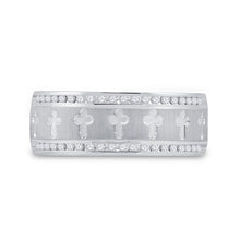 Load image into Gallery viewer, The Regal Unity Ring: 14kt White Gold Mens Round Diamond Wedding Cross Band Ring 1/4 Cttw - Front View