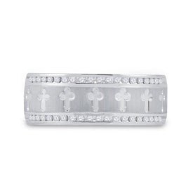 The Regal Unity Ring: 14kt White Gold Mens Round Diamond Wedding Cross Band Ring 1/4 Cttw - Front View