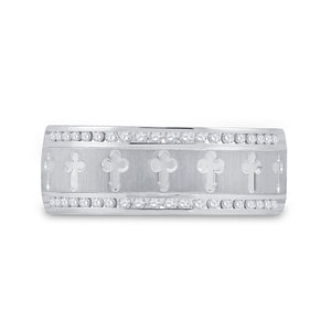 The Regal Unity Ring: 14kt White Gold Mens Round Diamond Wedding Cross Band Ring 1/4 Cttw - Splendid Jewellery