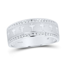 Load image into Gallery viewer, The Regal Unity Ring: 14kt White Gold Mens Round Diamond Wedding Cross Band Ring 1/4 Cttw - Top View
