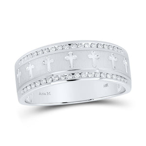 The Regal Unity Ring: 14kt White Gold Mens Round Diamond Wedding Cross Band Ring 1/4 Cttw - Splendid Jewellery