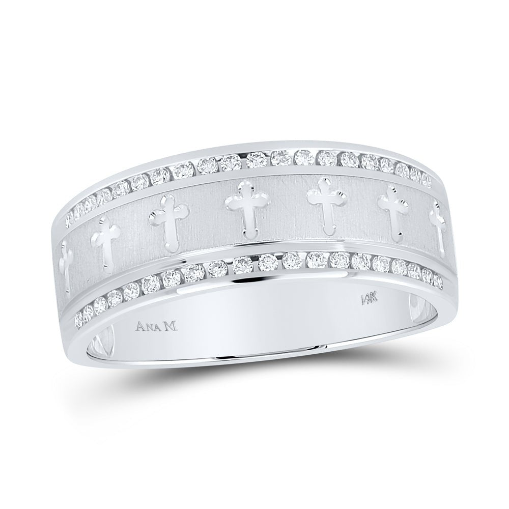 The Regal Unity Ring: 14kt White Gold Mens Round Diamond Wedding Cross Band Ring 1/4 Cttw - Splendid Jewellery