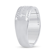 Load image into Gallery viewer, The Regal Unity Ring: 14kt White Gold Mens Round Diamond Wedding Cross Band Ring 1/4 Cttw - Splendid Jewellery