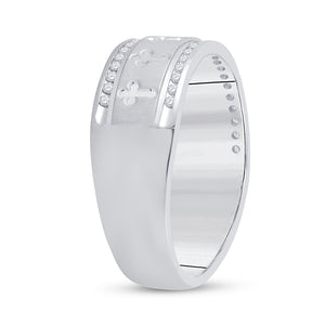 The Regal Unity Ring: 14kt White Gold Mens Round Diamond Wedding Cross Band Ring 1/4 Cttw - Splendid Jewellery