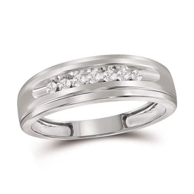 Timeless Brilliance: 10kt White Gold Men's Round Diamond Wedding Band Ring 1/6 Cttw - Alternate view 1 from Splendid Jewellery