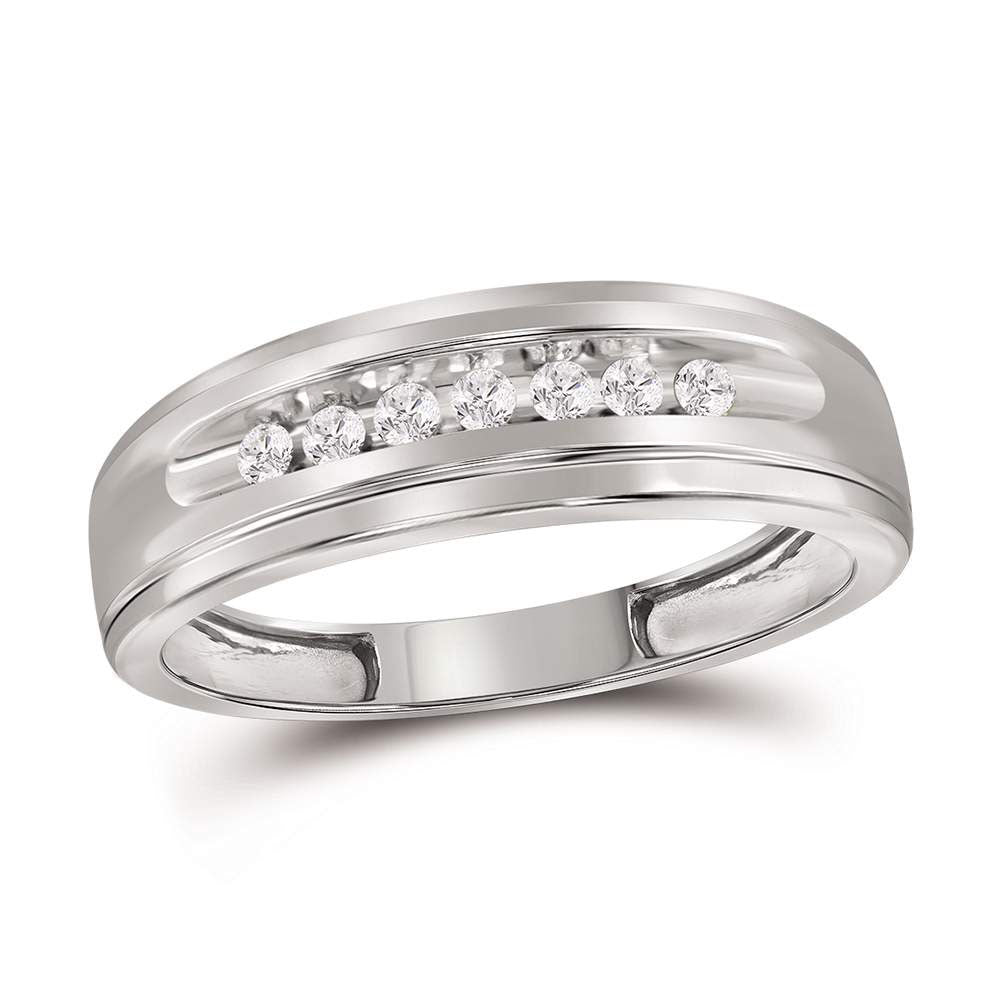 Timeless Brilliance: 10kt White Gold Men's Round Diamond Wedding Band Ring 1/6 Cttw - Splendid Jewellery