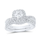 Timeless Brilliance: 14kt White Gold Diamond Halo Wedding Ring Band Set - Splendid Jewellery