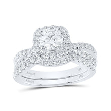 Load image into Gallery viewer, Timeless Brilliance: 14kt White Gold Diamond Halo Wedding Ring Band Set - Splendid Jewellery
