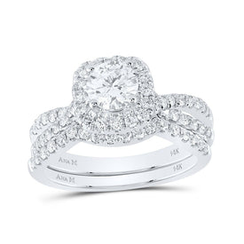 Timeless Brilliance: 14kt White Gold Diamond Halo Wedding Ring Band Set - Splendid Jewellery