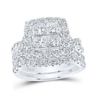 Timeless Brilliance: 14kt White Gold Princess Diamond Square Bridal Wedding Ring Band Set 3 Cttw - Splendid Jewellery