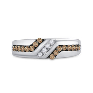 Timeless Elegance: 10kt White Gold Men's Brown Diamond Wedding Band Ring - Splendid Jewellery