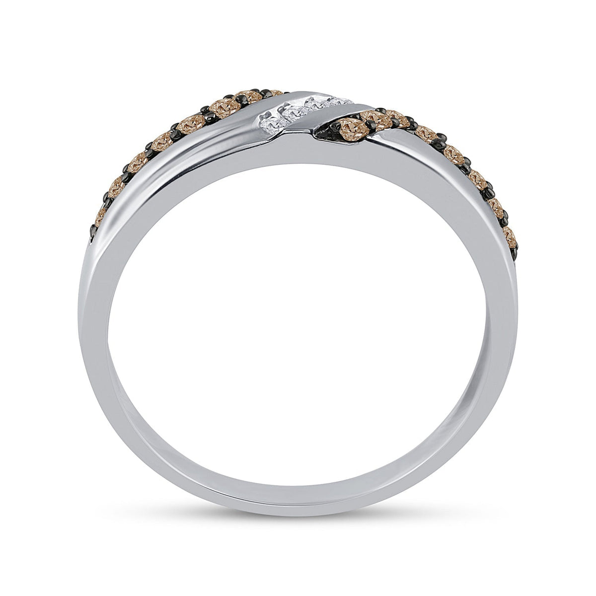 Timeless Elegance: 10kt White Gold Men's Brown Diamond Wedding Band Ring - Splendid Jewellery