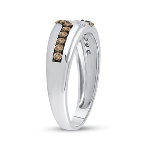 Timeless Elegance: 10kt White Gold Men's Brown Diamond Wedding Band Ring - Splendid Jewellery