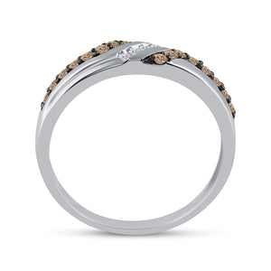 Timeless Elegance: 10kt White Gold Men's Brown Diamond Wedding Band Ring - Splendid Jewellery