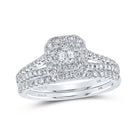 Timeless Elegance: 14kt White Gold Emerald Diamond Halo Bridal Wedding Ring Band Set - Splendid Jewellery