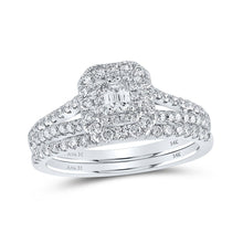 Load image into Gallery viewer, Timeless Elegance: 14kt White Gold Emerald Diamond Halo Bridal Wedding Ring Band Set - Splendid Jewellery