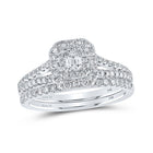 Timeless Elegance: 14kt White Gold Emerald Diamond Halo Bridal Wedding Ring Band Set - Splendid Jewellery