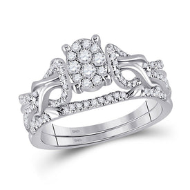 Timeless Love: 10kt White Gold Round Diamond Oval Bridal Wedding Ring Band Set - Splendid Jewellery