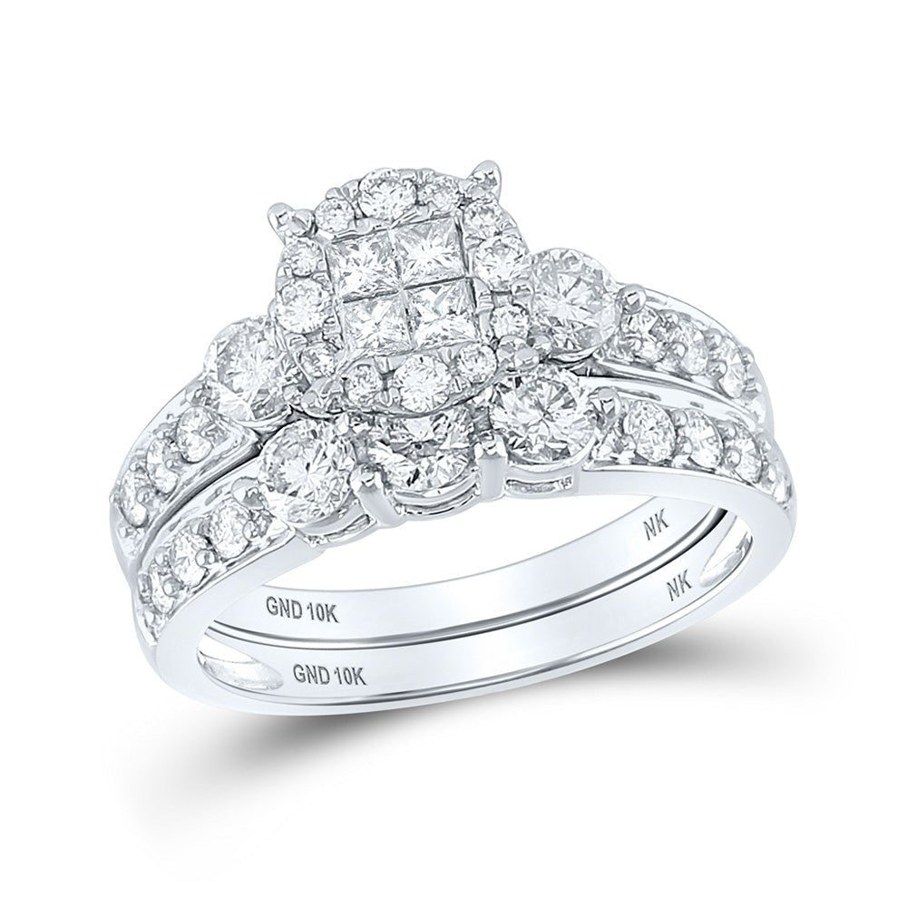 Timeless Radiance: 10kt White Gold Princess Diamond Bridal Wedding Ring Band Set 1 - 1/2 Cttw - Splendid Jewellery