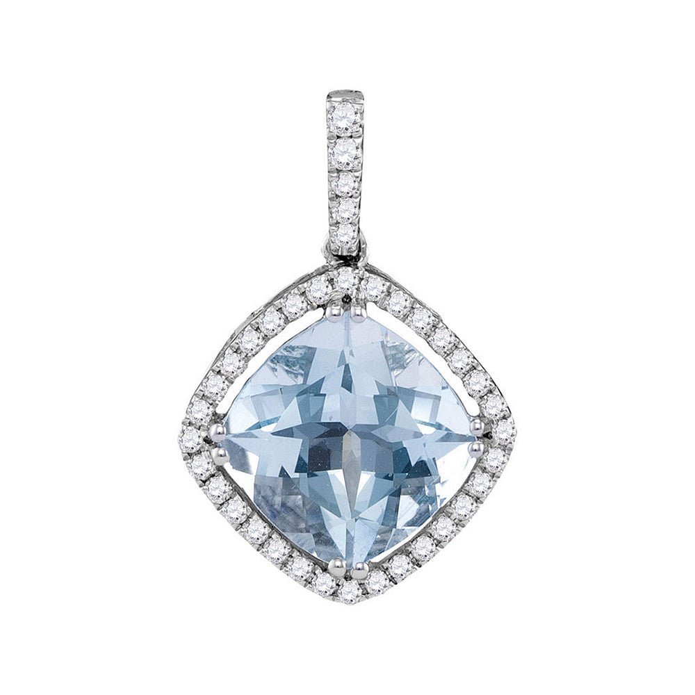 Tranquil Blue Beauty: 14kt White Gold Aquamarine Diamond Pendant - Splendid Jewellery