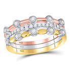 Tri - Gold Diamond Stackable Band Set | 10kt Tri - Tone Gold Womens Round Diamond 3 - Piece Stackable Band Ring Set 1/3 Cttw | Splendid Jewellery - Splendid Jewellery