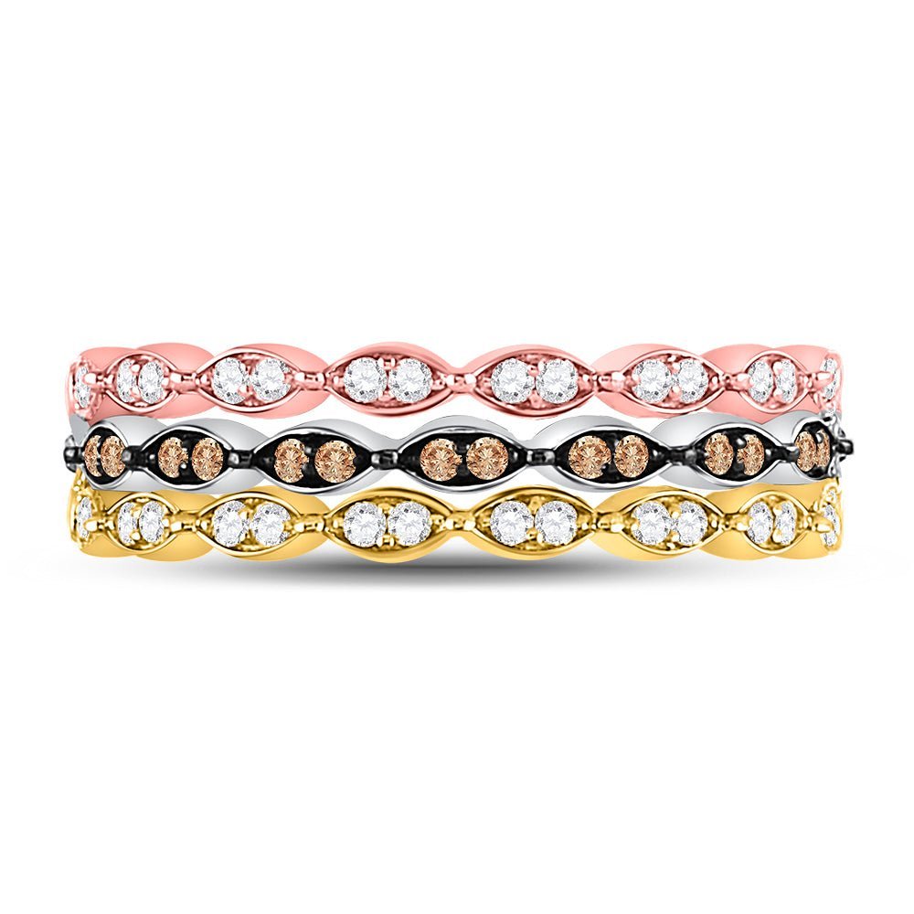 Tri - Tone Gold Convertible Diamond Stackable Band - Splendid Jewellery